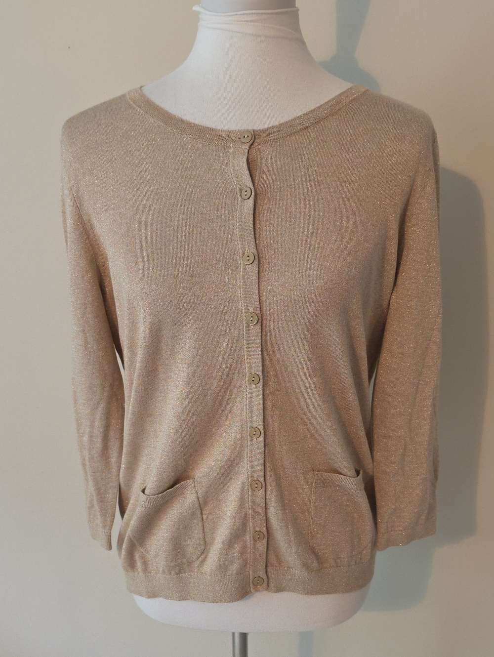 Talbots  Tan & Gold Button-Front Women's Sweater Cardigan
